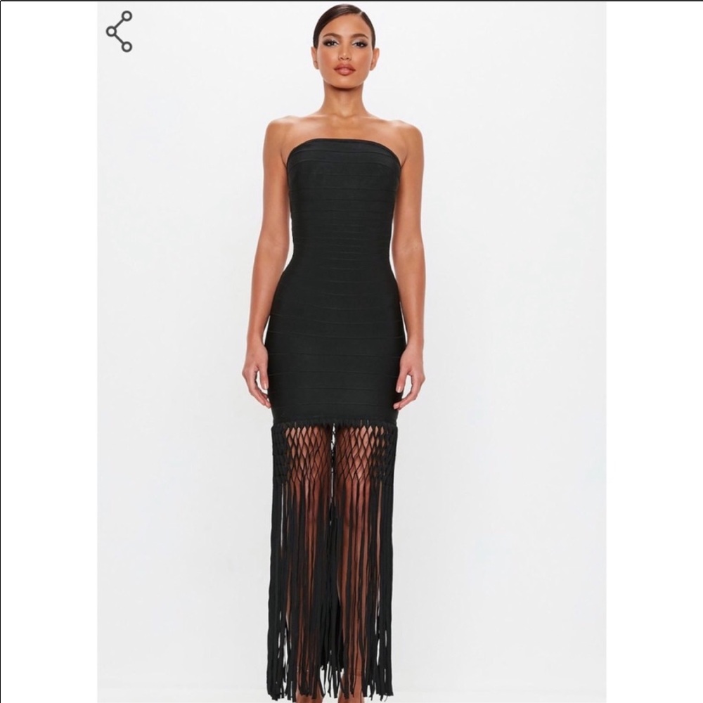 Missguided black bandage fringe dress